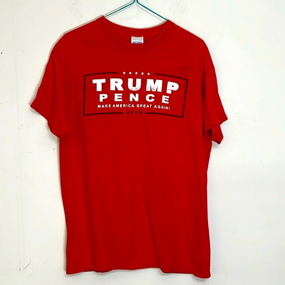 🌞 Gildan Untra Cotton Red short sleeve Trump Pence  Maga 2016 tee men size M